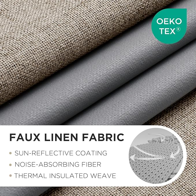 Joydeco Linen Blackout Curtains 120 Inches Long, Extra Long Curtains 120 Inch Length 1 Panel for Bedroom, Thermal Insulated Linen Black Out Curtains with Grommets(100x120, Linen)