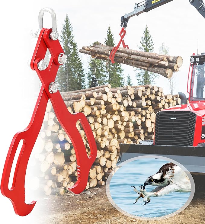 Garvee 18 in Log Lifting Tongs, Log Grabber, Skidding Log Lifting Tongs Timber, Heavy Dut Solid Steel Swivel Dragging Steel Tongs Log Lifting Lumber Skidding Tongs Logging Grabber(2 Claw)