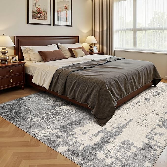 5x7 Area Rug Living Room Rugs - Washable Neutral Modern Abstract Soft Thin Rug Indoor Floor No Slip Rug Carpet for Bedroom Under Dining Table Home Office Decor - Grey/Light Brown