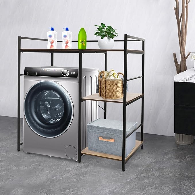 3 Tier Bathroom Washer Dryer Storage Shelf, 43.3×23.6×44.1In Washing Machine Storage Utility Rack, Space Saving Shelving Units Clothes Dryers Shelf for Laundry Room, Balcony