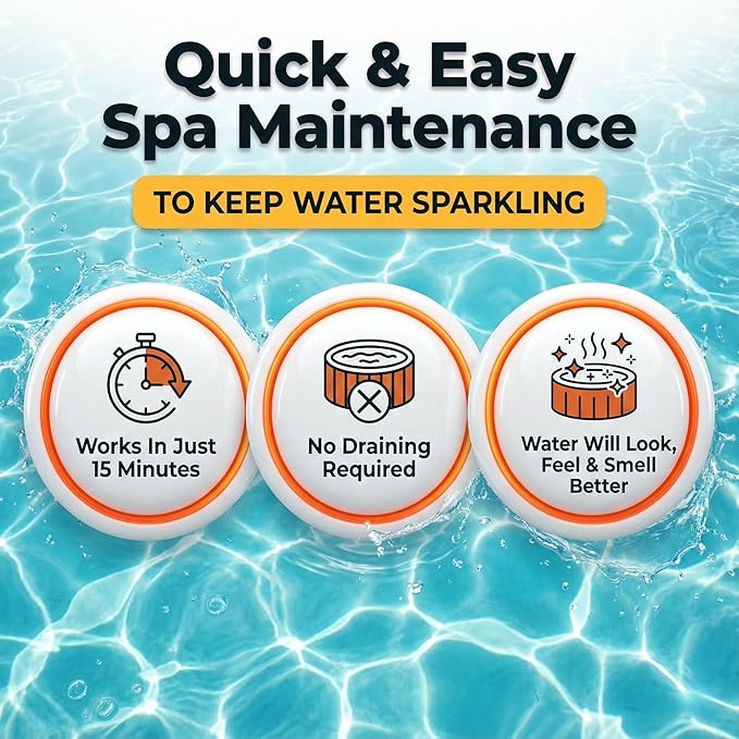 5-in-1 Weekly Hot Tub Cleaner & Clarifier – Removes Oils, Scum & Cloudy Water – Natural Enzyme Spa Treatment & Conditioner for Standard & Inflatable Hot Tubs – 16 Weekly Treatments – Made in USA