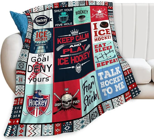 Ice Hockey Blanket, Hockey Player Throw Blanket, Sports Gifts Blankets Stuff Fleece Flannel Plush for Men Boys Women Girls Lovers Adults Soft Bedding Gift for Sofa Bed Office Home Decor 40"X50"