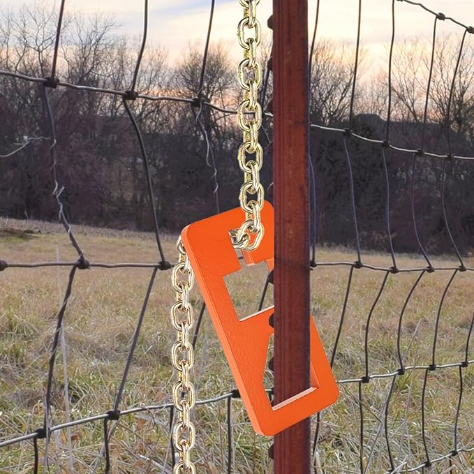 T-Post Puller Plate Tool with 39.37 Lifting Chain, Carbon Steel Plate Fence Post Puller Accessories for Quick Remove from Farm & Garden, Use Different Tractor Bucket/Jacks/S Hooks