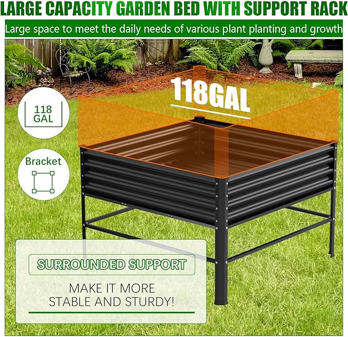 Galvanized Raised Garden Bed with Legs,48×48×32in Large Metal Elevated Raised Planter Box,Raised Garden Bed,1000lb Capacity with Drainage Holes for Vegetables Lawn Green Flowers, Fruits, Terrace