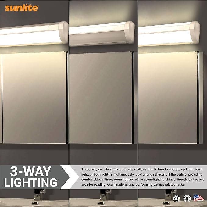 Sunlite 36-Inch LED Linear Bed Light Fixture, 15W/30W/45W, Color Selectable 30K/40K/50K, 1675-5311 Lumens, Dimmable, DLC & ETL Listed, 120V, 3-Way Switching (Up/Down), 116 Degree Beam Angle, 4 Pack