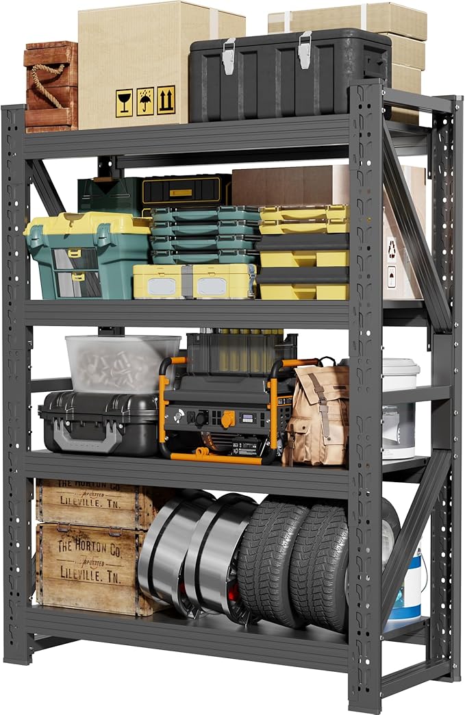 60" W Garage Shelving,4-Tier Heavy Duty Storage Shelves Unit with Adjustable Metal Shelf for Warehouse,Basement,Workshop,4500LBS,60" W x 20" D x 79" H,Black