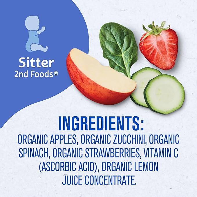 Gerber Organic Baby Food Pouches, 2nd Foods for Sitter, Apple Zucchini Spinach Strawberry, 3.5 Ounce (Pack of 12)