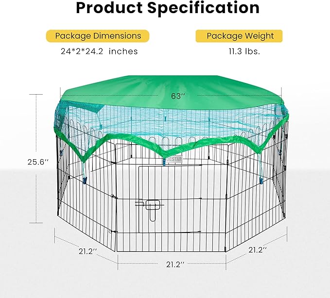 DEStar 8 Panel Foldable Outdoor Backyard Metal Coop Chicken Cage Enclosure Duck Rabbit Cat Crate Playpen Exercise Pen with Weather Proof Cover
