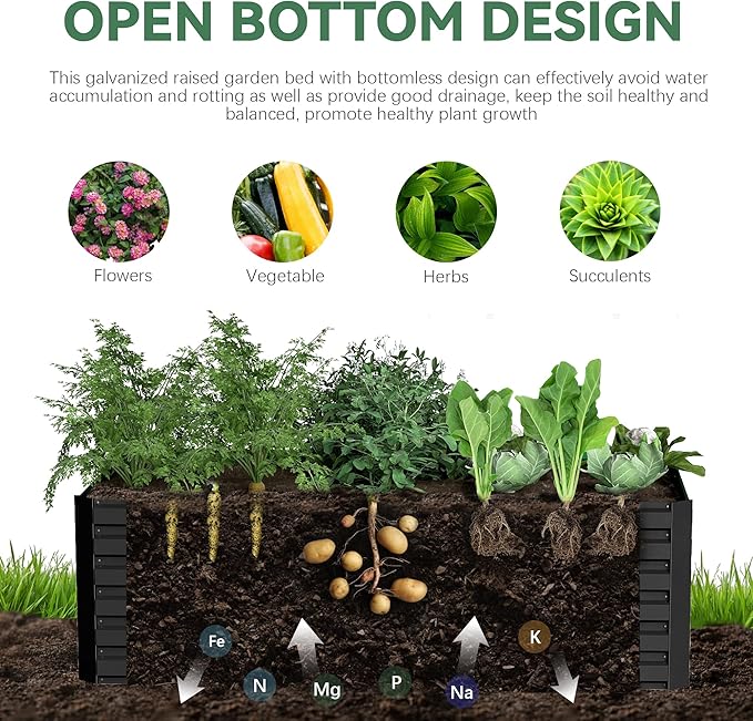 Raised Garden Bed with Arch Trellis for Climbing Plants,Galvanized Raised Garden Bed,Planter Boxes Outdoor for Vegetables Flowers Herb,269 Gallon Capacity Black