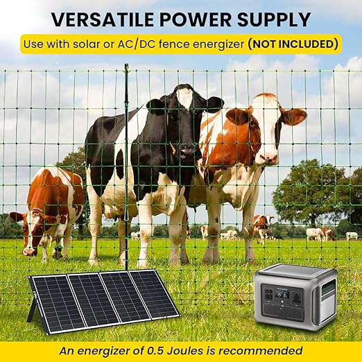 Electric Fence Netting, 49.6" H x 164'L Electric Anti-Predator Poultry Fence, PE Net Fencing Kit with 14 Posts Double Spiked, Movable Livestock Nets for Sheep, Hogs, Cattle and Other Poultry