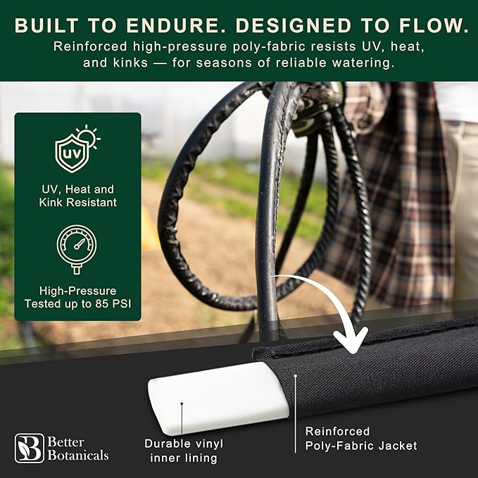 Soaker Hose 100+ ft Drip Hose with 16 Steel Stakes, 2 Storage Straps, Pre-Installed End Caps – Complete Irrigation System for Garden – Expandable Watering System Soaker Hoses