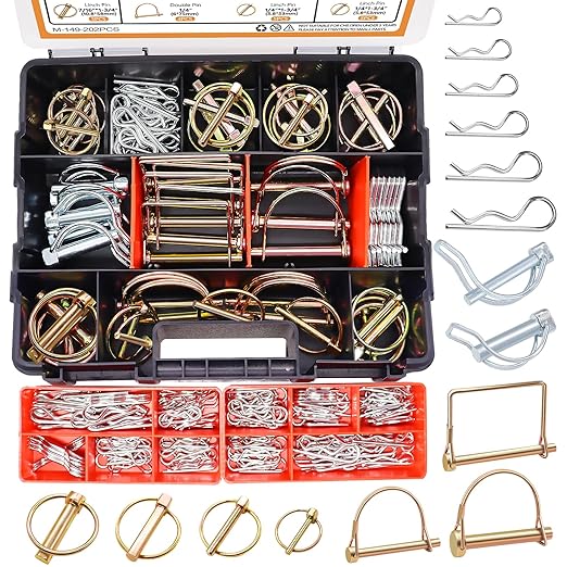 Mankk 202PCS Heavy Duty Hitch Pin Clip Assortment Kit - Tractor, Linch, PTO, R Clip, Hair Pins for Farm Tractors, Trailers, Trucks, Attachments, Lawn Mowers