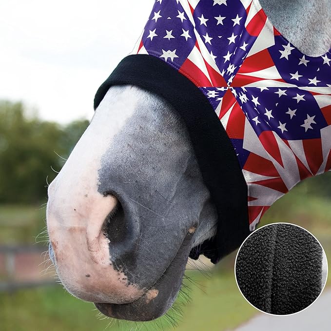 Harrison Howard Soft Horse Hood All-Covered Comfortable Sleezy for Horses with Zipper US Flag Prism M