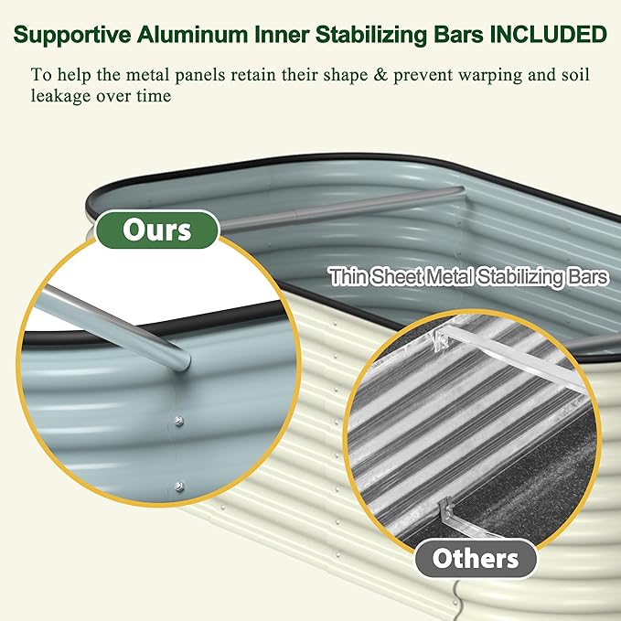 MUPATER 24''H Modular Garden Bed Outdoor for Vegetables, 9-in-1 Galvanized Steel Planter Box with 2 Aluminum Support Rods, 6x3x2FT Raised Garden Bed Kit Oval for Herbs and Flowers, Garden, Beige