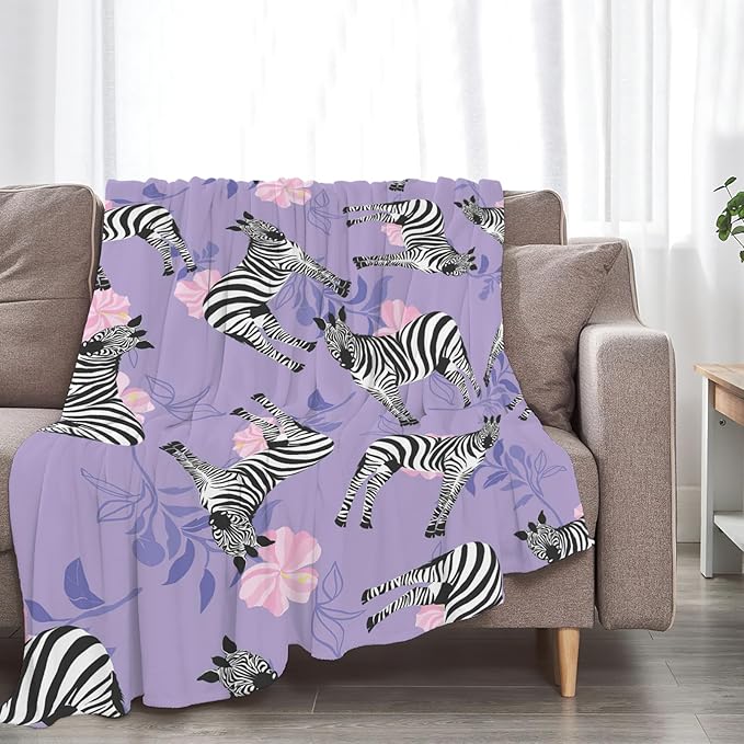 Zebra Blanket Super Cozy Soft Warm Plush Fluffy Flower Stuff Gifts for Women Girls Fleece Flannel Gift Blankets for Kids Adults 80"X60"