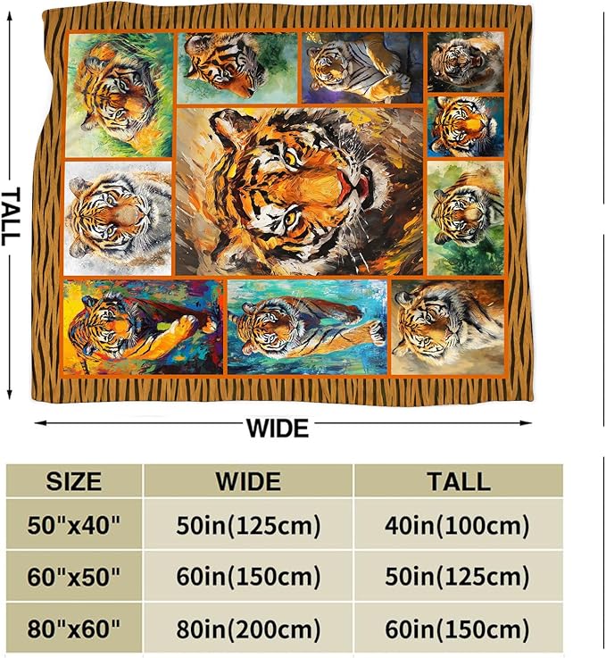 Tiger Blanket,Colorful Tiger Throw Blanket, Wildlife Gifts Blankets Stuff Fleece Flannel Plush for Men Boys Women Girls Lovers Adults Soft Bedding Gift for Sofa Bed Office Home Decor 80"x60"