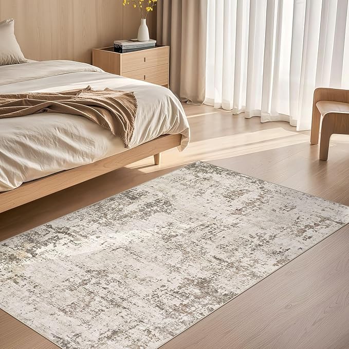 3x5 Area Rug Living Room Rugs - Washable Neutral Modern Abstract Soft Thin Rug Indoor Floor No Slip Rug Carpet for Bedroom Under Dining Table Home Office Decor - Dark Brown