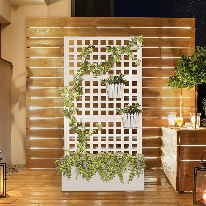 Elevens Metal Planter with Trellis, Outdoor Raised Garden Bed for Climbing Plants, Trellis Planter Box with Drainage Hole (71"x35"x16")