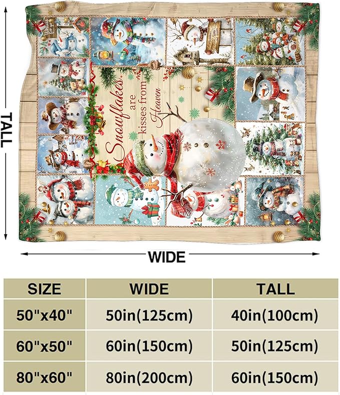 Snowman Blanket Christmas Throw Blanket Cozy Plush Fleece Flannel Holiday Blankets Lightweight Fuzzy Gifts for Girls Boys Women Men 80"X60"