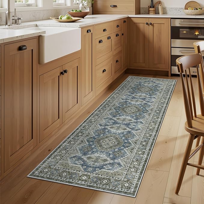 Rugland 2'6x8' Runner - Stain Resistant Entryway Rug, Anti Slip Backing Hallway Runner Rug, Vintage Tribal Area Rugs (TPR07-Green, 2'6x8')