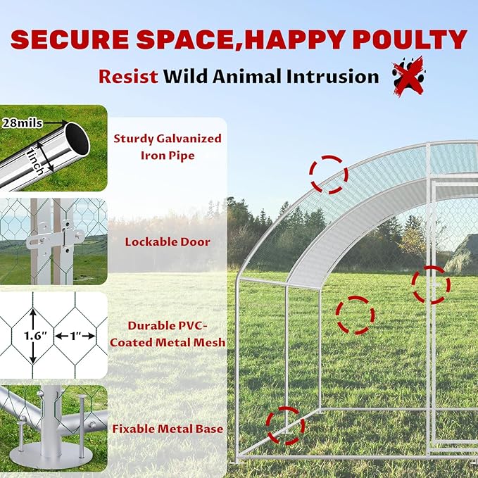 Chicken Coop Large Metal Chicken Coop for 15-20 Chickens with Waterproof and Anti-UV Cover,Premium Walk-in Poultry Cage for Chicken Run,Chicken House for Outdoor Farm Use(13.1'Lx9.8'Wx6.6'H)