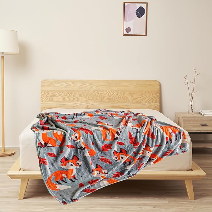 Cute Fox Blanket for Women Girls Kids Adults 50" x 60", Flannel Throw for Sofa Couch Bed Living Room, Gifts for Animal Lovers