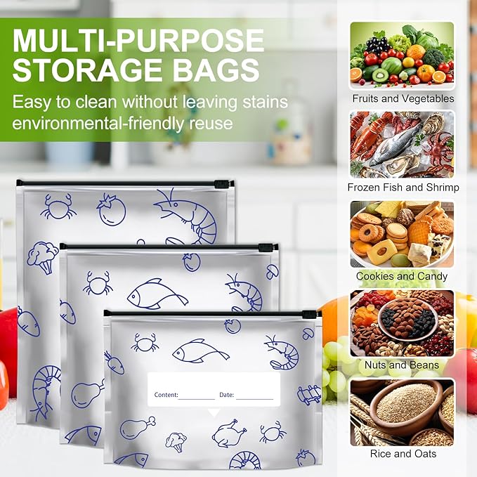Reusable Aluminum Foil Sealable Storage Bags, 2026 New Resealable Vacuum Zipper Pouches for Food, Stand Up Foil Sealable Bags with Label and Zip Lock for Fruit Vegetable (30, Medium)