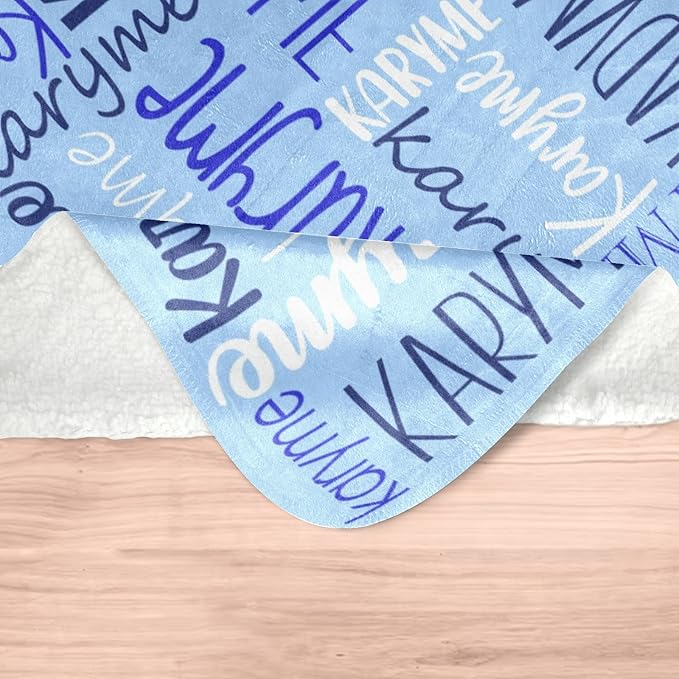 Personalized Blankets with Names Baby Gifts for Girls Boys Custom Soft Fleece and Sherpa Name Blanket for Kids and Adults Birthday for Daughter Son Granddaughter Grandson (Light Blue)