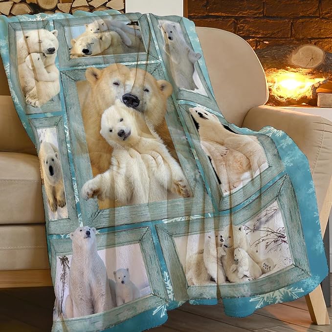 Polar Bear Throw Blanket Cozy Plush Cute Bears Flannel Fleece Ultra Soft Blankets Lightweight Fuzzy Party Blanket Gifts for Girls Women Men Boys Bed Couch Sofa 80"x60"