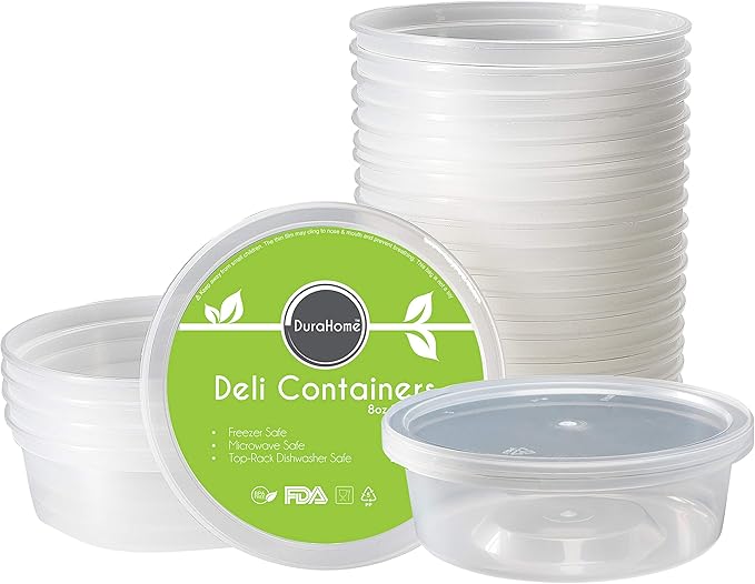 DuraHome - Deli Containers with Lids 8 oz. Leakproof - 40 Pack Plastic Microwavable Clear Food Storage Container/Slime Premium Heavy-Duty Quality, Freezer & Dishwasher Safe