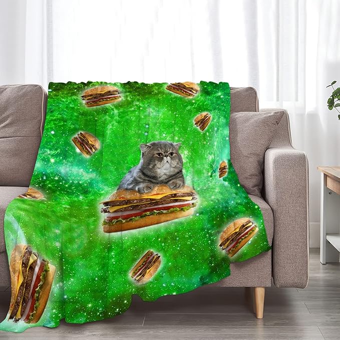 Tijuboni Funny Cat Blanket for Girls Women Gifts Lovers and Hamburgers Throw Kids Adults Ultra Soft Cozy Fleece Couch Sofa Bed 40''x50'' Cat A2