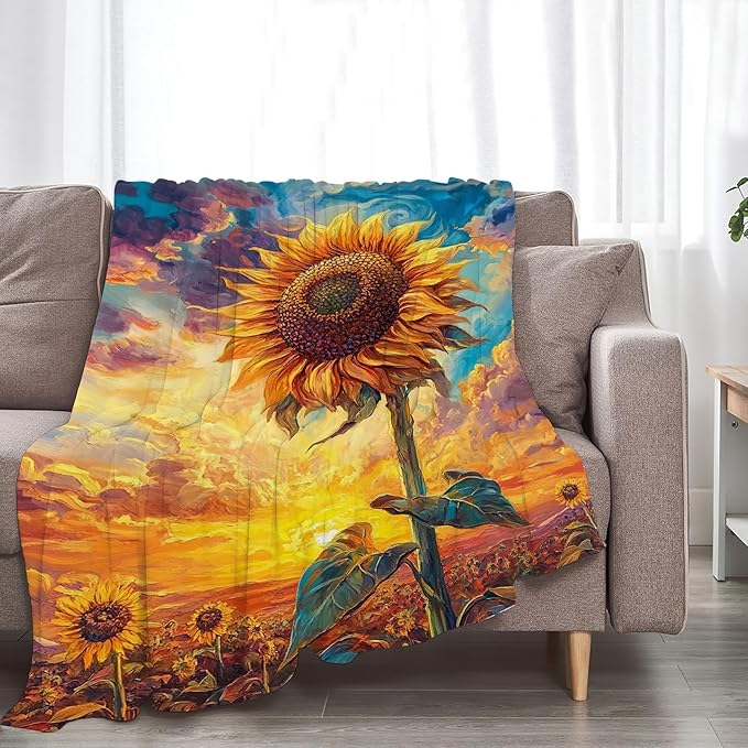 Sunflower Throw Blanket Sunflower Gifts for Girls Women Men Boys Plush Cozy Flannel Fleece Fuzzy Party Blankets Decor 60"X50"