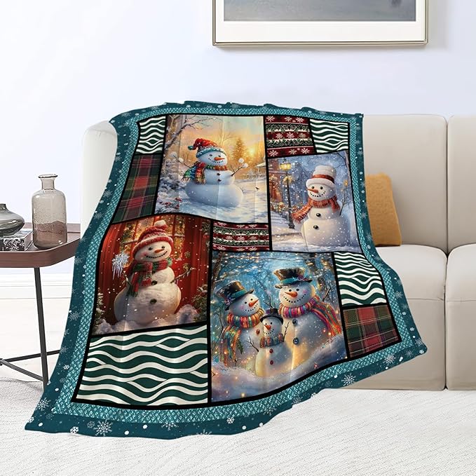 Snowmen Blanket Christmas Winter Snowmen Lover Throw Blankets Gifts for Girls Boys Kids Soft Cozy Fleece Plush for Couch Sofa Bed 80"x60"