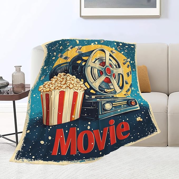 Movie Blanket Film Theater Cinema Popcorn Throw Blankets Gifts for Girls Boys Kids Movie Lover Soft Cozy Fleece Plush for Couch Sofa Bed 50"x40"