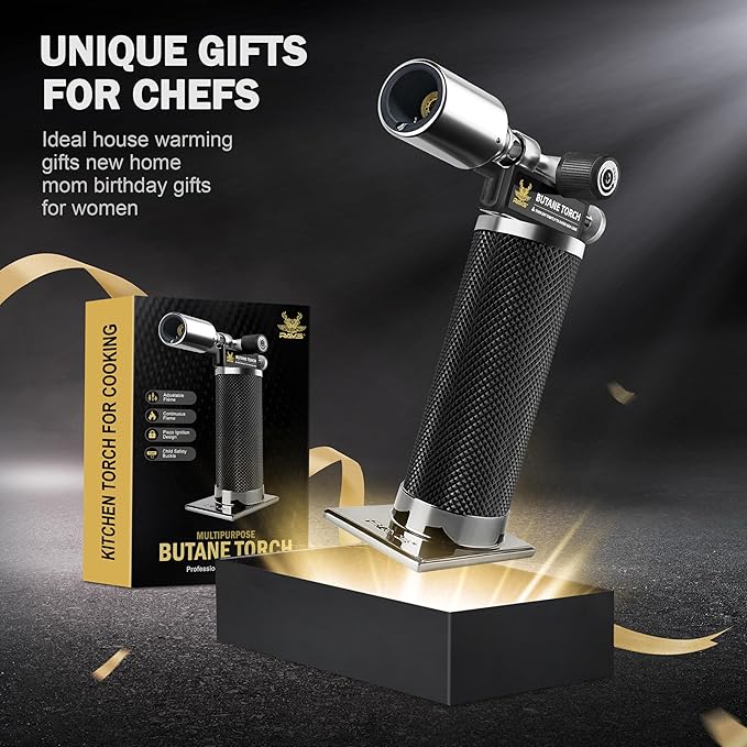 RAVS Butane Torch Lighter, Christmas Stocking Stuffers Gifts for Men He Dad, Kitchen Torch with Adjustable Flame, Creme Brulee Torch for Baking, BBQ, DIY, Black, Butane Gas Not Included