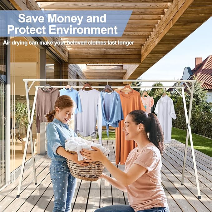 79in Premium Stainless Steel Clothes Drying Racks, Foldable and Adjustable Laundry Drying Rack Clothing for Indoor Outdoor