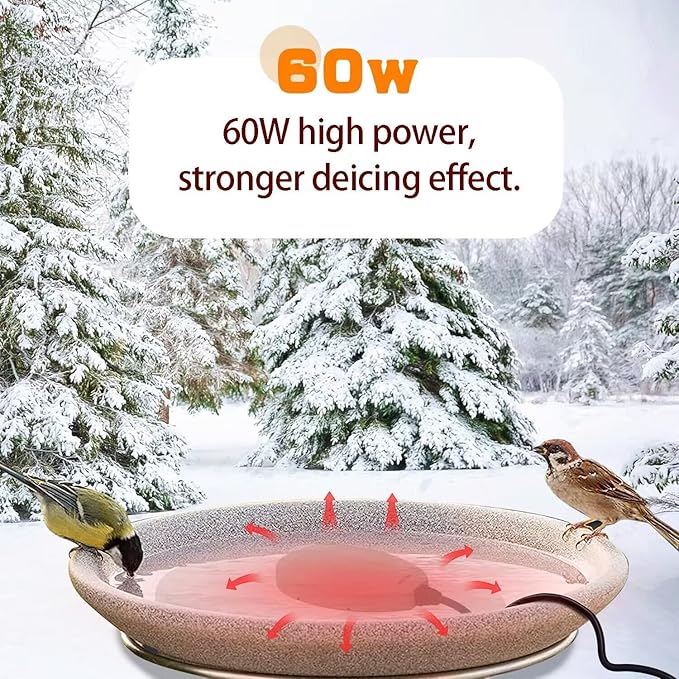 60W Bird Bath Heater, Waterproof Birdbath Deicer for Outdoors, Keep Chicken Waterers from Freezing, Fit in All Kind of Birdbaths 110V 120V