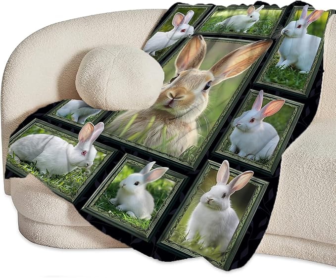 Cute Rabbit Blanket, Bunny Throw Blankets, Pet Animal Fuzzy Plush Rabbit Blanket Ultra Soft Gift for Women Kids Teens Men Girls Boys Stuff Decor for Easter Bedding Sofas Couch 60"X50"