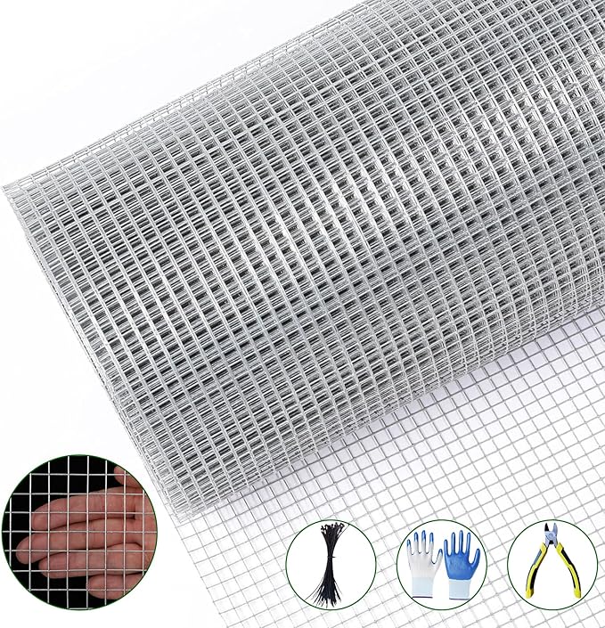 19 Gauge 1/2 Inch Hardware Cloth 72In x 100Ft – Galvanized Welded Chicken Wire Fence | Silver Mesh Roll for Garden Farm Yard Animal Plant Protection, Poultry Netting Cage Fencing