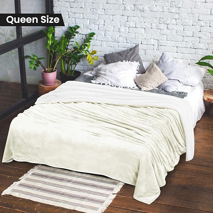 Utopia Bedding Sherpa Blanket Queen Size (Ivory, 90x90 Inches) - Soft Lightweight Plush Fleece Reversible Blanket for Bed, Sofa, Couch, Camping and Travel