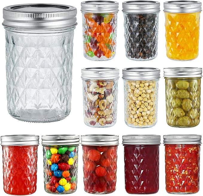 YEBODA 12 Pack 8 oz Mason Jars with Airtight Lids and Bands Glass Canning Jars Ideal for Preserving, Jam, Honey, Jelly, Wedding Favors, Shower Favors, Sauces, DIY Spice Jars, Salad