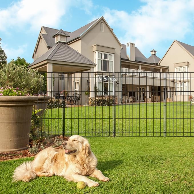 INJOPEXI Garden Fence 6 Panels 11.8ft (L)×30in (H) Decorative Garden Fences with 6 Panels Rustproof Wire No Dig Metal Garden Fence Animal Barrier Fencing for Yard Outdoor Patio - Without Fence Gate