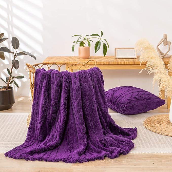 YUSOKI Sherpa Twin XL Blanket-3D Stylish Design Super Soft Fuzzy Cozy Warm Blanket Thick Plush Fluffy Furry Blankets for Teen Girls Women Couch Bed Sofa Chair Men Boys Gift(Purple,65"x90")