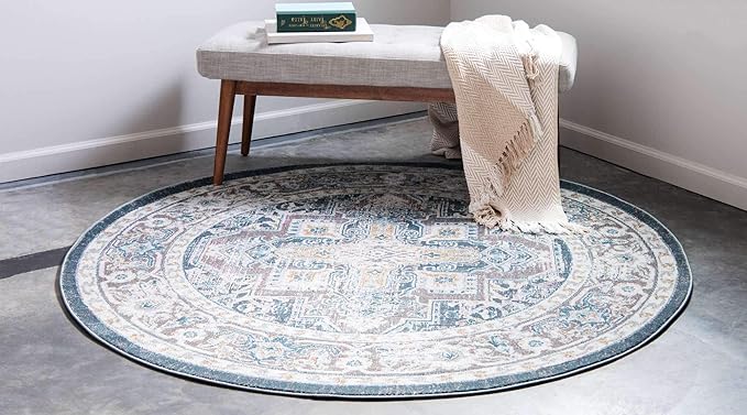 Unique Loom Baracoa Collection Area Rug - Prado (5' 5" Round, Gray/ Blue)
