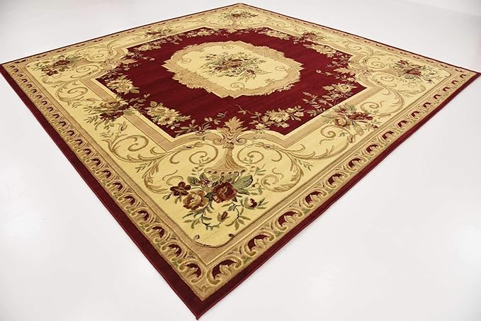 Unique Loom Versailles Collection Traditional Classic Floral Motif Area Rug (10' 0 x 10' 0 Square, Burgundy/ Ivory)