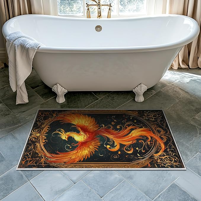 2x3 Phoenix Area Rugs Boho Vintage Phoenix Rug for Bathroom Kitchen Entryway Indoor Soft Non-Slip Thin Hippie Carpet Small Doormat for Office Dining Room Under Table Washable Machine