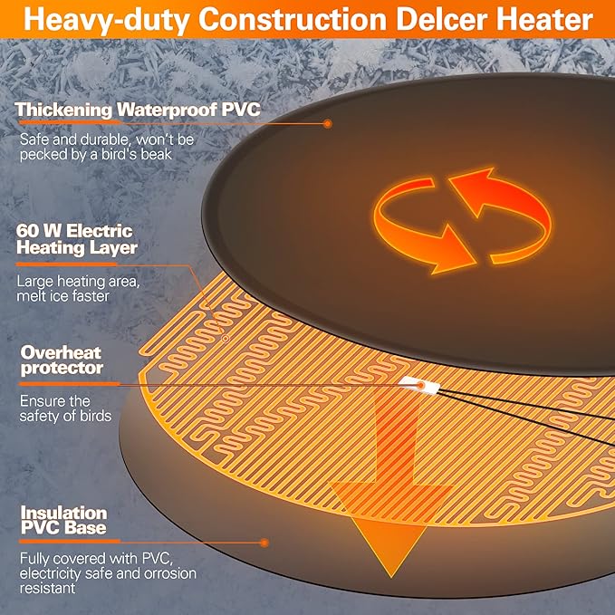 Dreyoo 1 Pack Bird Bath De Icer, 60w Submergible De Icer, Thermostatic Controlled Winter Water Heater Deicer for Bird, Chicken, Duck, Farm Trough, Design Patent Product