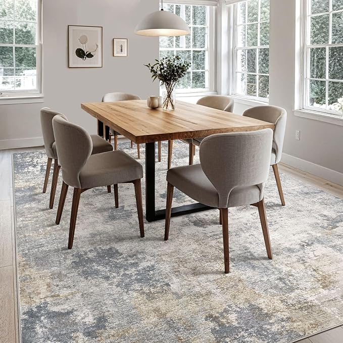 6x9 Area Rug Living Room Rugs - Washable Neutral Modern Abstract Soft Thin Large Rug Indoor Floor No Slip Rug Carpet for Bedroom Under Dining Table Home Office Decor - Blue Grey