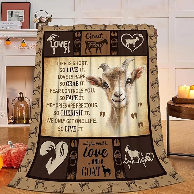 Goat Blanket, Goats Throw Blanket, Sheep Gifts Blankets Stuff Fleece Flannel Plush for Girls Women Men Boys Lovers Adults Soft Bedding Gift for Sofa Bed Office Home Decor 80"x60"
