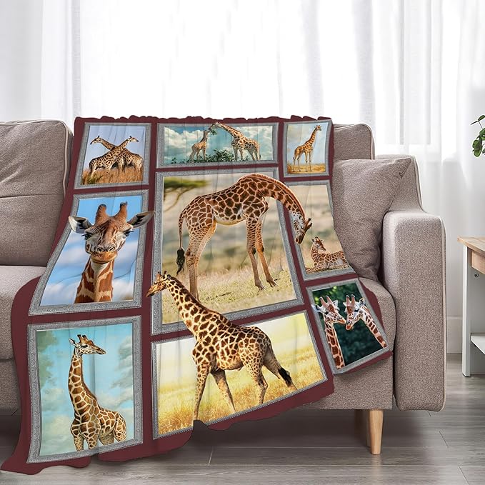 Giraffe Blanket Gifts for Girls Boys Soft Warm Plush Wild Animal Giraffe Throw Blanket Flannel Fleece Fuzzy Blankets for Kids Women Man Lover Bed Couch Living Room Decor 60"X50"